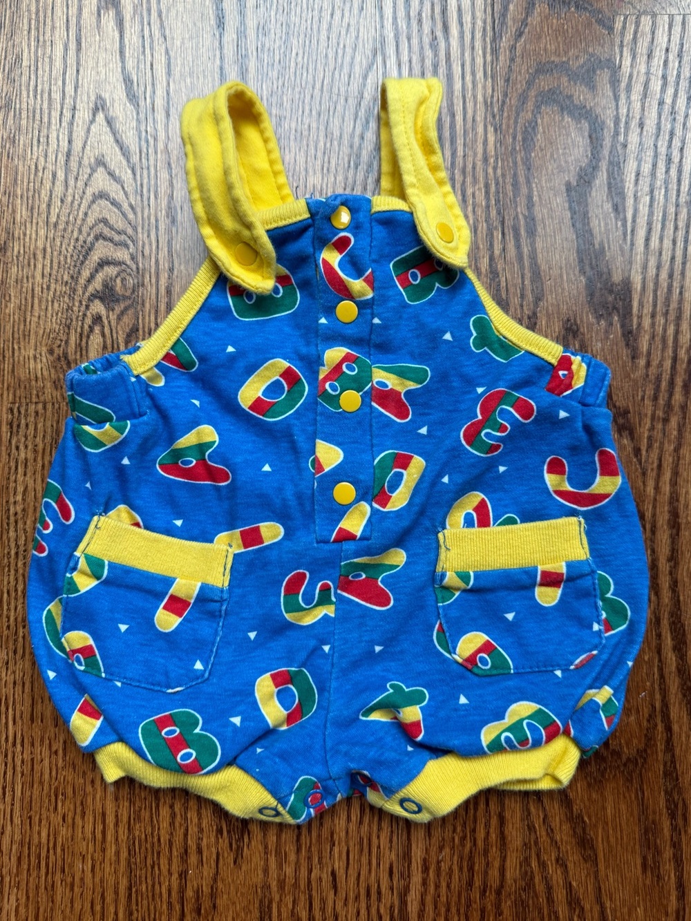 Vintage Bright Blue & Yellow Printed Baby Romper 0-3 Months - Picture 1 of 7